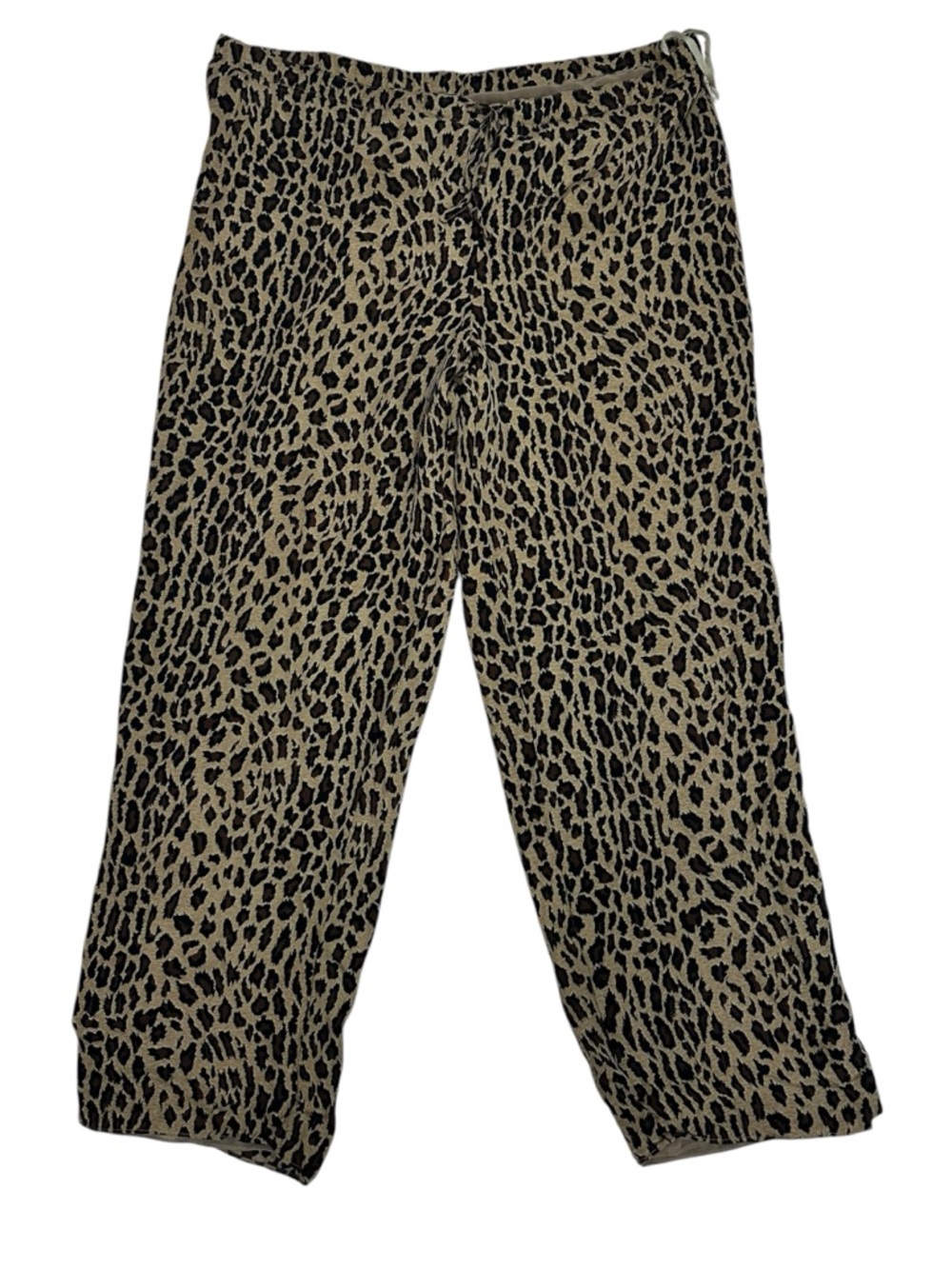 Ralph Lauren 100% silk Leopard Print wide leg dress pants with drawstring